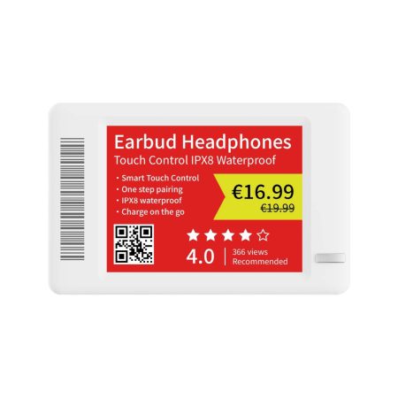 Eticheta electronica de pret MUULOX MXCF18S(W/B), 1.8", NFC, LED, 4 culori