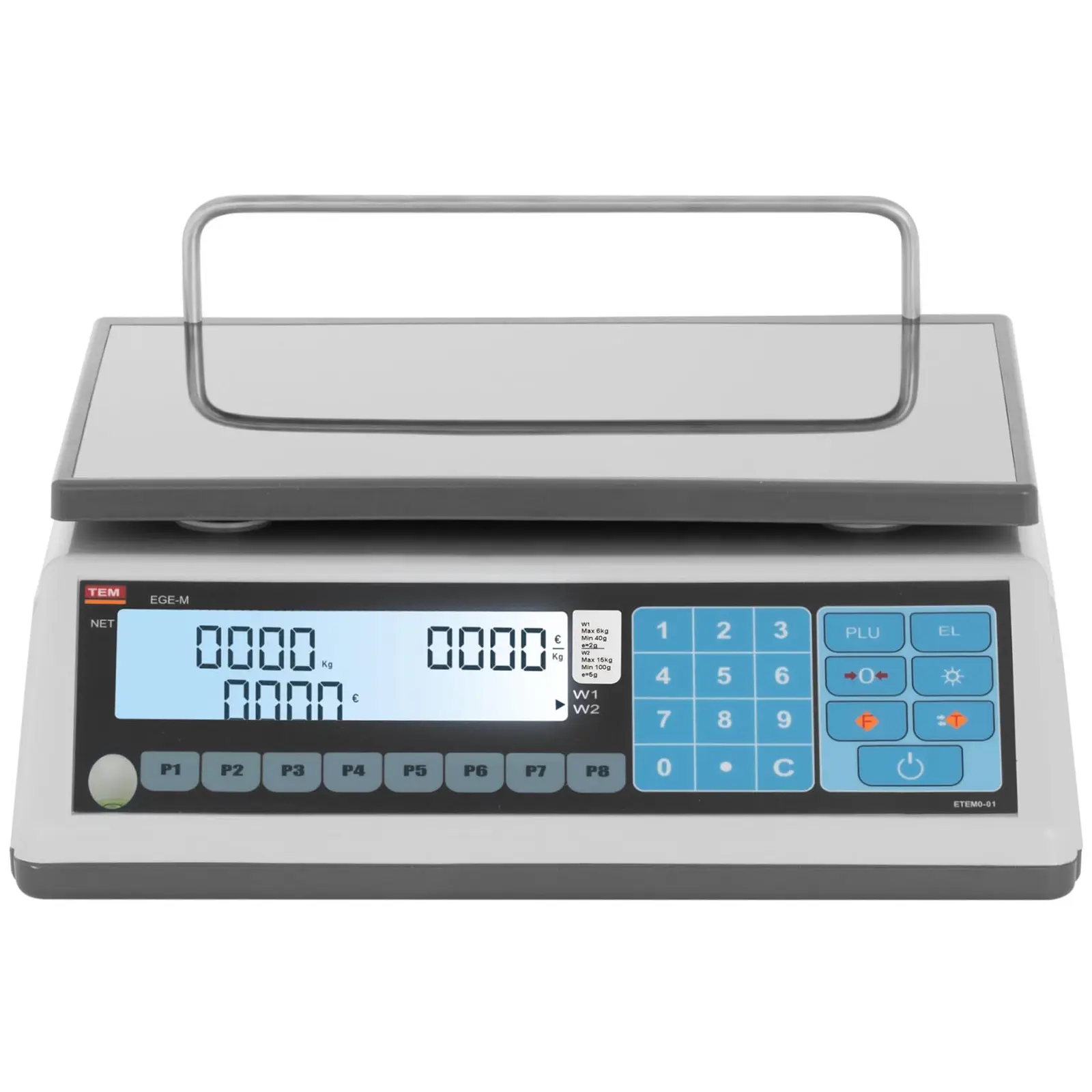 Cantar comercial TEM 015D-B1, 15kg, Calcul pret, 23x30 cm, Verificat metrologic