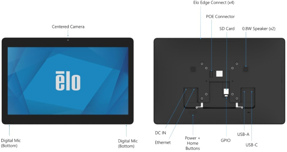 POS Elo I-Series 5.0, 21.5'', 10 TP, Full HD, 8 GB, Flash: 64 GB, USB, USB-C, BT, Ethernet, Wi-Fi, QCS6490, Android, GMS